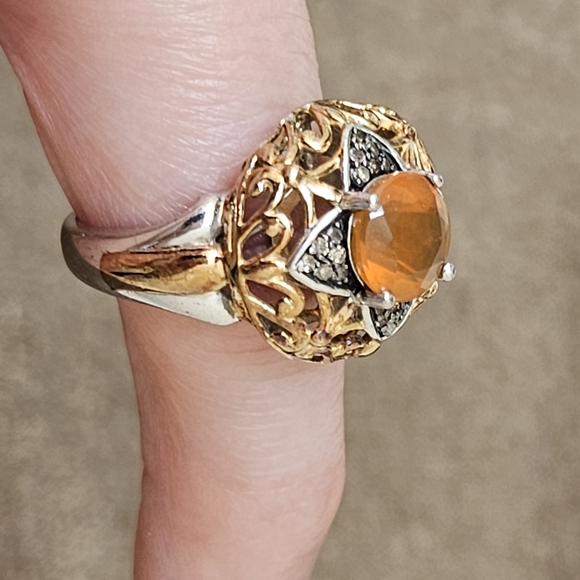 Victoria Wieck 1.32ct Fire Opal & Brown Diamond 2 tone ring- Size 7 - Picture 6 of 11